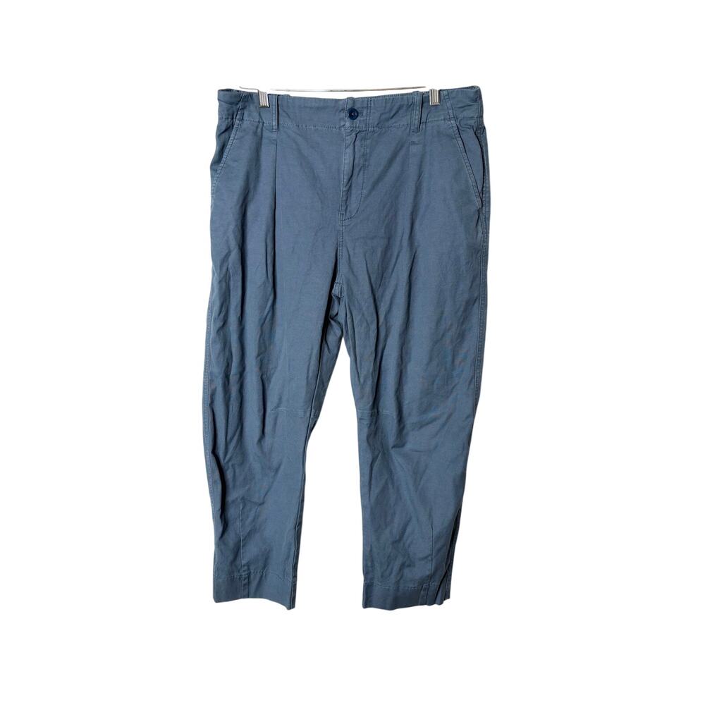 AYR The Bam Pants Womens 12 Blue Pleated Barrel Leg Cropped Stretch Cotton